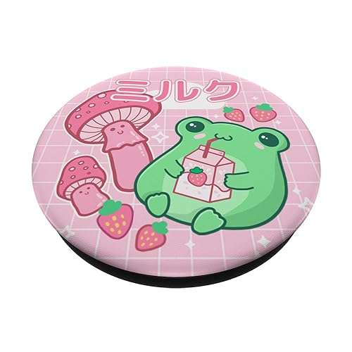 Cute Cottagecore Frog Strawberry Retro 90s Kawaii Aesthetic PopSockets Adhesive PopGrip 2
