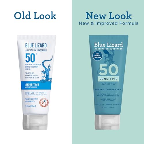 Blue Lizard SENSITIVE Mineral Sunscreen with Zinc Oxide, SPF 50+, Water Resistant, UVA/UVB Protection with Smart Cap Technology - Fragrance Free, 3 oz. Tube 4