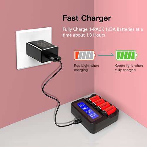 EaseBuy 8-Pack 800mAH 123A Rechargeable Batteries and CR123A Charger Compatible with Arlo VMS3130 VMC3030 VMK3200 VMS3330 3430 3530 Cameras, Flashlight 3