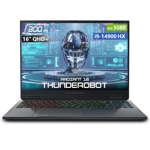Thunderobot Radiant 16 i9 5080 2.5K Gaming Laptop | 16" QHD+ | up to 300Hz Refresh Rate | Intel Core i9-14900HX | GeForce RTX 5080 | 32GB DDR5 | 1TB SSD | RGB Backlit | Wi-Fi 6 | Win11 Home | Black