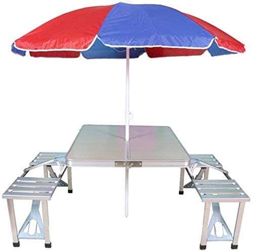 NAITRAZONE Outdoor Aluminium Portable Folding Camp Suitcase Picnic Table with 4 Seats and Umbrella (Multicolour) 1