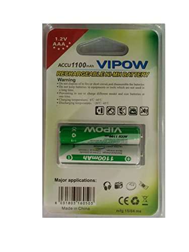 Vipow Ni-Mh AAA Rechargeable Battery 1100mah 1.2V, 1 pack of 2 Pieces 2