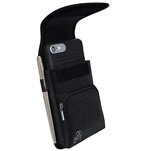 De-Bin Belt Holster Designed for Samsung Galaxy S8+ Plus/ S9+ Plus/ S10+ Plus Cell Phone Holster/Pouch/Belt Holster with Belt Clip, Zipper Storage and Pen Holder (Fits Phone with Other Case on) Black 3