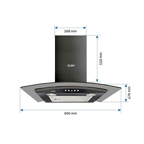 Glen 60cm 1000 m3/hr Curved Glass Wall Mounted Kitchen Chimney Push Buttons Baffle Filter (MISO Black) 2