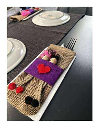 Flatware Pocket cutlery pouch with dolls table decor ideas table decor for party Burlap Utensil Cutlery Holders Pouch Bags Pack Knifes Forks Napkin Silverware Holder Bag for Rustic handmade 4