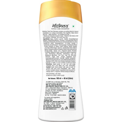 MEDIMIX Total Care Shampoo | Pack of 2 | 200ml Each | Triple Action | Minimizes Hair Fall* | Fights Dandruff* | Conditions Hair^ | 5