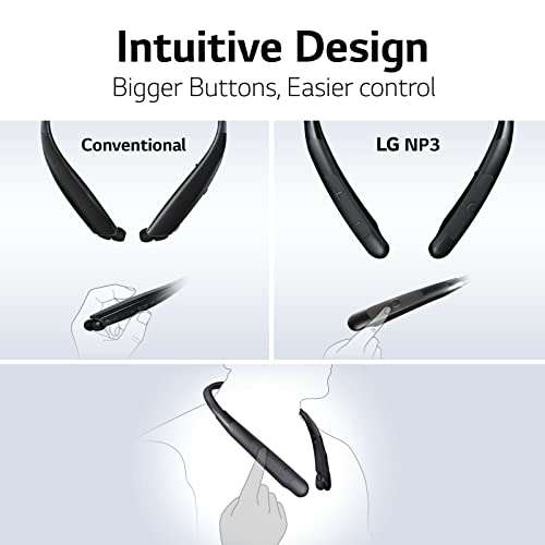 LG TONE Wireless Stereo Headset with Retractable Earbuds NP3, Black, Small 5