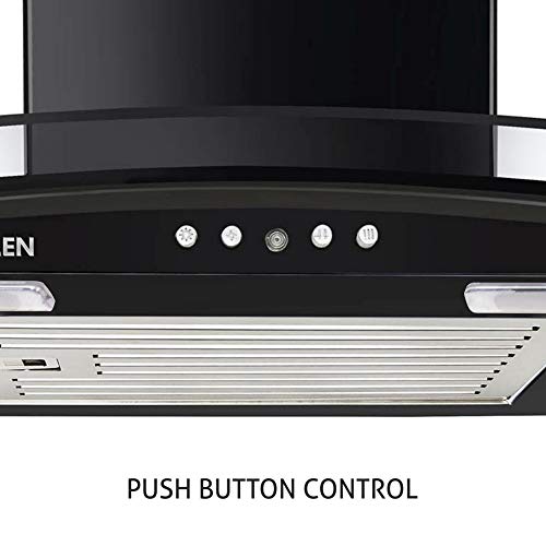 Glen 60cm 1000 m3/hr Curved Glass Wall Mounted Kitchen Chimney Push Buttons Baffle Filter (MISO Black) 4