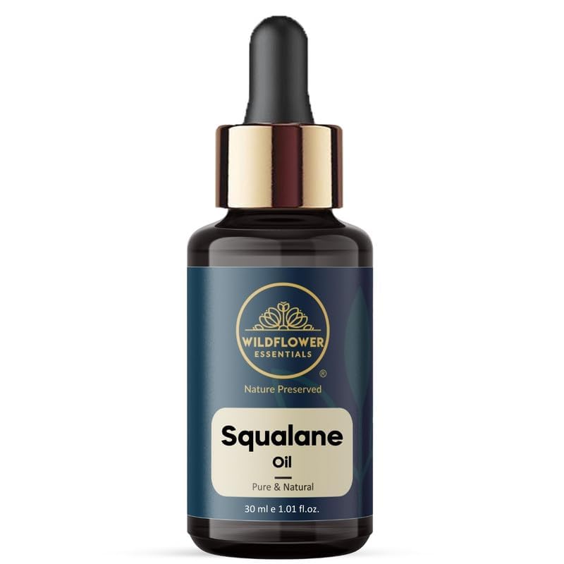 Wildflower Essentials Squalane Oil 100% Pure & Natural For Face, Hair, Skin, Body Hydration Lightweight Moisturisation for Dry Skin, Non-Comedogenic (30 ml)