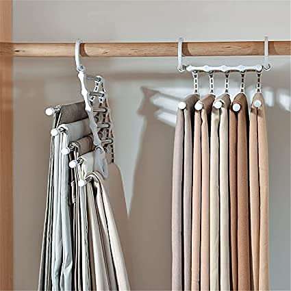 VRUGRA 5 in 1 Hanger, Multi-Layer, Multi Purpose, Clothes Hanging Stainless Steel, Folding, Magic Hangers, Non-Slip, Space Saving, Closet Organizer, for Pants Jeans Trousers Skirts Scarf 3