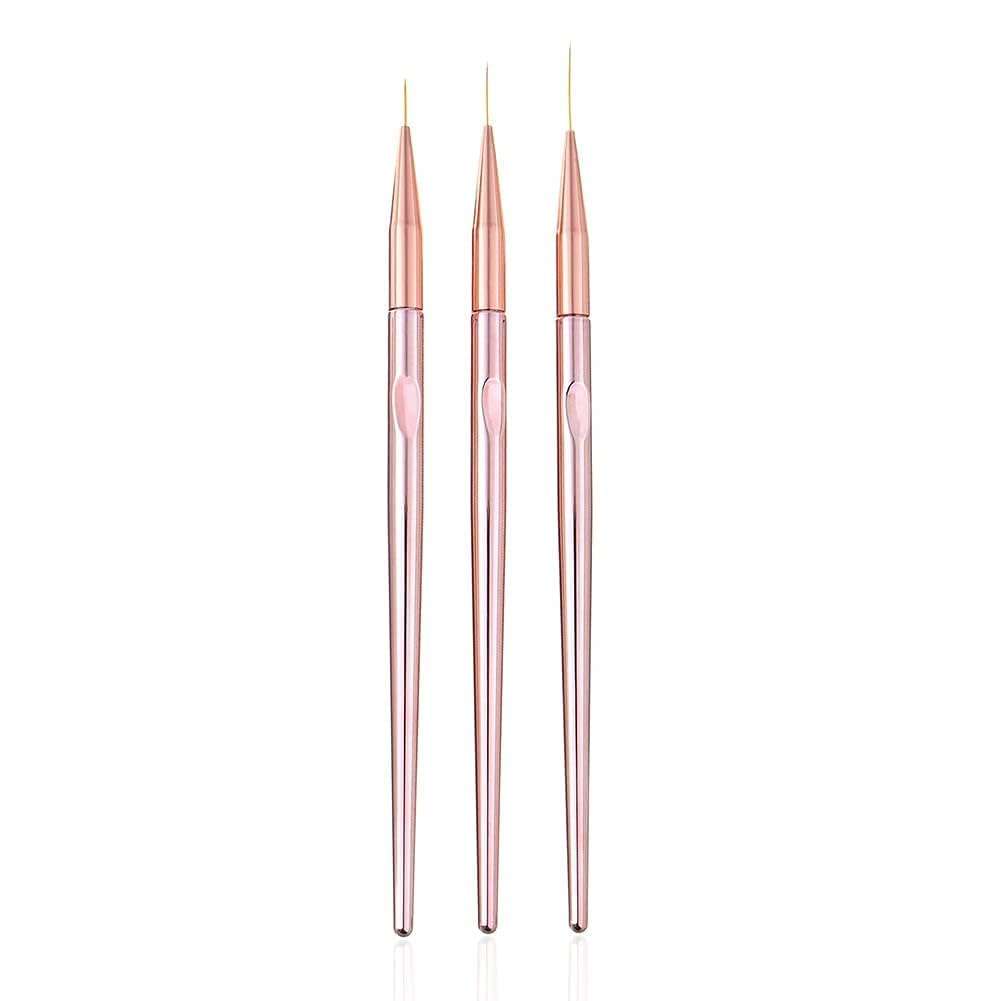 Aishu 3 Pcs Rose Gold Nail Art Liner Brushes Set, UV Gel Acrylic Application Nail Pens Nail Art Designs Tools(7mm/9mm/11mm) 1