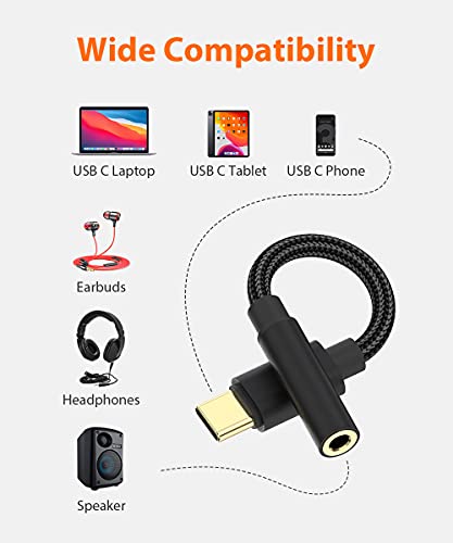 USB C to 3.5mm Headphone Jack Adapter, USB Type C to 1/8 inch Aux Audio Dongle Cable Converter Compatible with iPad Pro, Samsung Galaxy S21 S20 Ultra S20+ Note 20 S10 S9 Plus, Pixel 4 3 2 XL 5