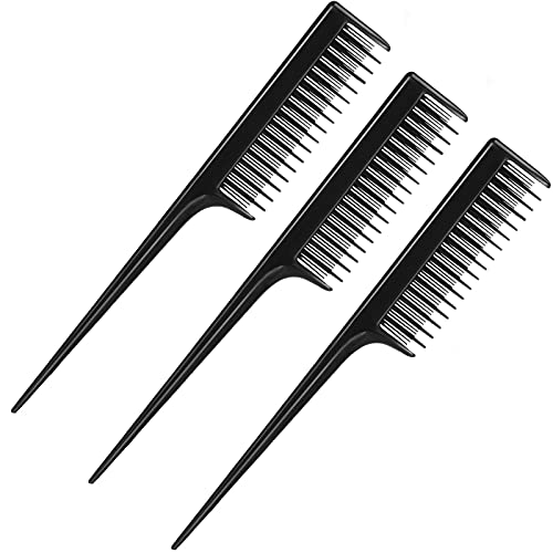 3 Piece Triple Teasing Comb, Rat Tail Combs for Women, Tool Structure Tease Layers Rattail Comb, Rat Tail Comb for Back Combing Root Teasing, Adding Volume, Evening Styling (Black) 1