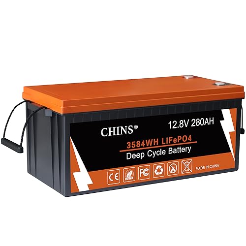 CHINS Smart Bluetooth LiFePO4 Battery 12V 280AH, Support Low Temperature Charging (-31°F), Built-in 200A BMS, 2000+ Cycles, Mobile Phone APP Monitors Battery SOC Data 1