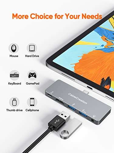 iPad Pro USB C Hub, CableCreation 5 in 1 Microsoft Surface USB C Hub Adapter with 4K HDMI, 3.5mm Headphone Jack, USBC 100W PD Charging 5Gbps USB, iPad Headphone Adapter Multiport for iPad 6