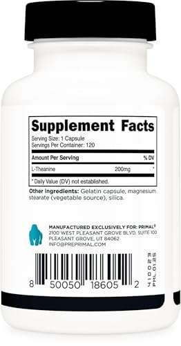 Primal L-Theanine Capsules (120 Servings, 200mg Per Serving) - Non-GMO, Gluten Free 4