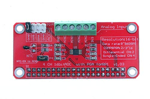 NOYITO 4-Channel 16-Bit ADC with PGA for RPI Raspberry PI 16 Bits I2C ADS1115 Module ADC 4 Channel for Raspberry Pi 3 2 Model B B+ 5