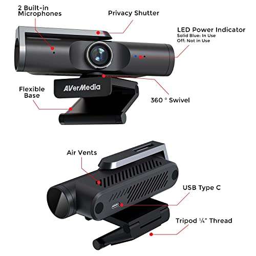 AVerMedia PW515 4K Ultra HD Business Webcam with AI Auto-Framing for Streaming, Video Calls, Sony Sensor, works with CamEngine, Teams, Zoom, OBS, for PC/Mac 4