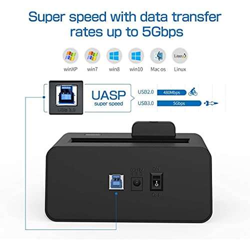 USB 3.0 to SATA Hard Drive Docking Station Up Button, 2.5,3.5-inch HDD SSD Station UASP Support 10TB 3