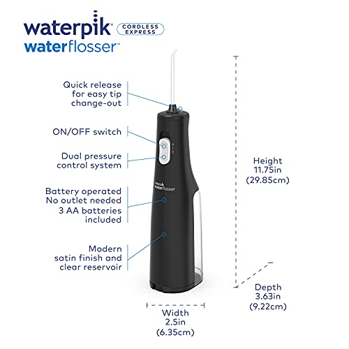 Waterpik Cordless Express Water Flosser, Battery Operated & Portable for Travel & Home, ADA Accepted, Waterproof for Shower Use, Black WF-02, Packaging May Vary 2