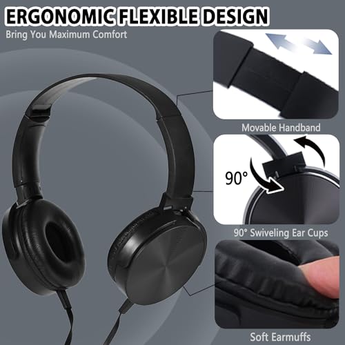Wensdo Wholesale Bulk Headphones with Microphone 24 Pack for Classroom, Durable Headsets Class Set for School Students Kids and Adult (HY450, Black) 2