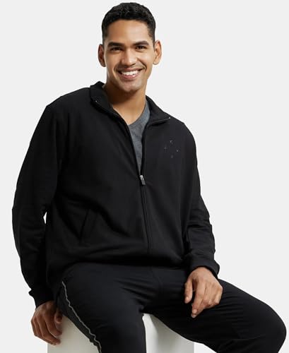 Jockey 2730 Men's Super Combed Cotton French Terry Jacket with Ribbed Cuffs and Convenient Side Pockets_Black_S 3