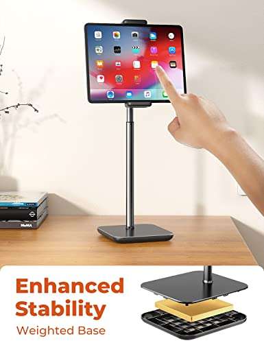 proffisy iPad Stand 21" Height Adjustable Tablet Stand for Table with 360 Degree Rotation Heavy Duty Aluminum Tablet Stand for iPad Pro Air Mini Samsung Lenovo Tab Xiaomi Pad and Cellphone,Black 3