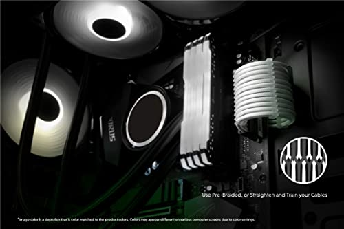 LINKUP - AVA 30cm PSU Cable Extension Sleeved Custom Mod GPU PC Braided w/Comb Kit - Compatible with RTX3090 | 1 x 24 P (20+4) | 2 x 8 P (4+4) CPU | 3 x 8 P (6+2) GPU Set | 300mm - White 3
