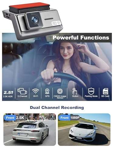 Dash Cam Front and Rear - 1080P UHD Car Camera with 64GB Card, Night Vision, Wi-Fi, GPS, 3.16'' IPS Screen, 160° Wide Angle, 24H Parking Monitor 2