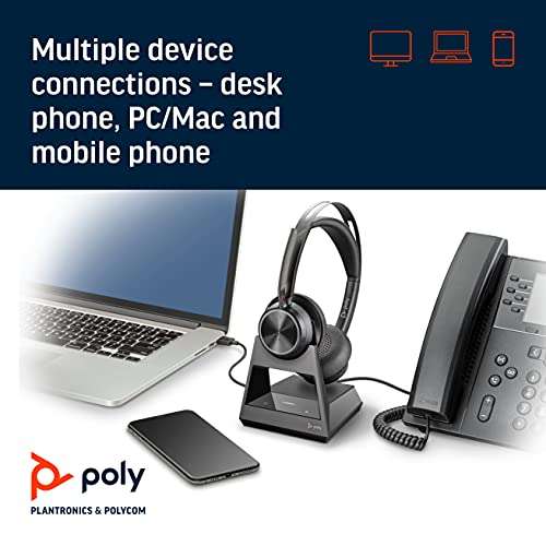 Plantronics Poly-Voyager Focus 2 Office Usb-A ()-Bluetooth Dual-Ear (Stereo) Headset With Boom Mic-Usb-A Pc/Mac/Desk Phone Compatible-Active Noise Canceling-Works With Teams, Zoom & More-On Ear 6
