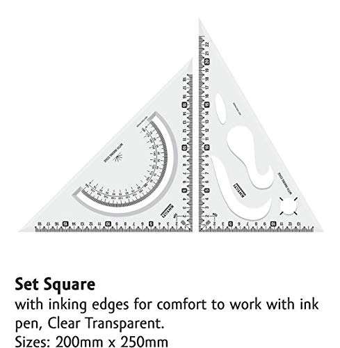 KHYATI Pro Circle (25 Circles), Hyperbola Parabola Template, Geometry Template (16 Shapes), Set Square Big & Small Drafting Scale Ruler Useful to Architect, Engineering or Other Students (Set of 5) 5