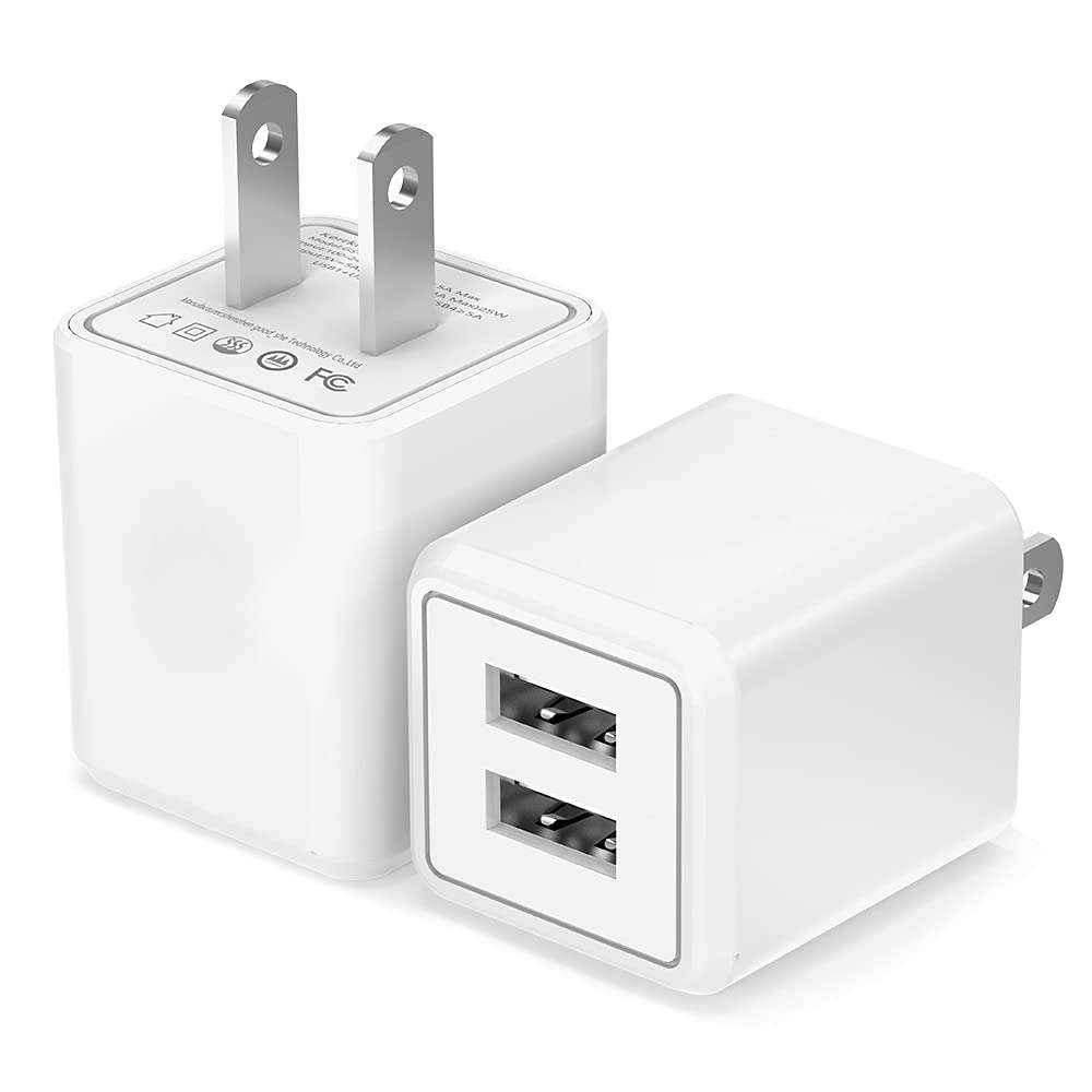 Wall Charger, 2.1A 12W Dual Port Portable Universal USB Wall Charger for Apple iPhone,iPad, Samsung Galaxy, HTC Nexus Moto BlackBerry, Bluetooth Speaker Headset & Power Bank, White (2-Pack) 1