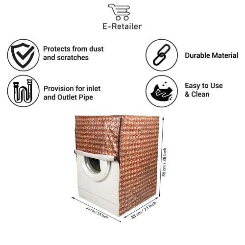 E-Retailer® Waterproof PVC Front Load Washing Machine Cover With Zip Enclosure Suitable For 5kg to 8kg (Color-Stripes Brown, Size-23x23x35) 3