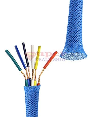 Cable Management Cord Organizer Protector Wire Loom 1/4" Inch 50 FT Blue Braided Cable Organizer Expandable Cord Cover Super-Deals-Shop 3