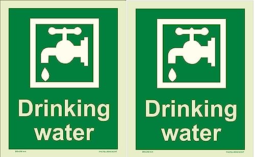 K T I® Auto Glow DRINKING WATER Signage (200X250mm) | IS Standard Self-Adhesive PVC Sheet with High Glow Intensity in Total Darkness Sign Board for Indoor| Pack of 2 1