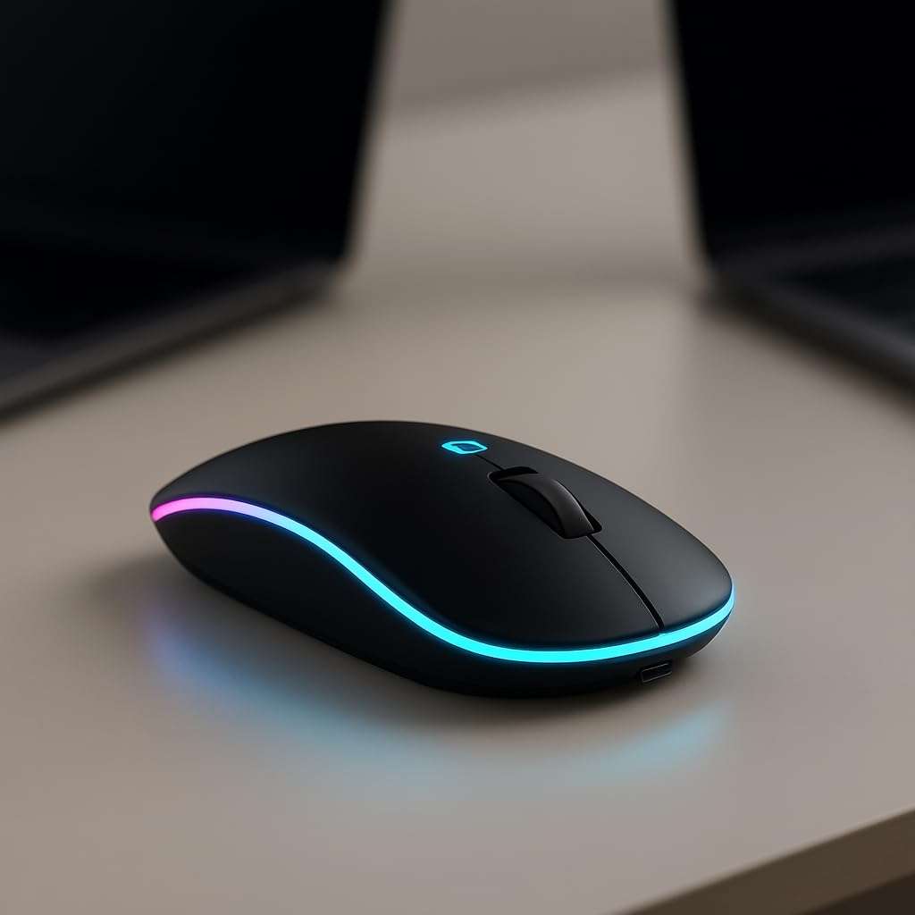 SNAPPSY Wireless Mouse | DualMode Bluetooth & 24GHz Connectivity Rechargeable Battery, Luminous LightBlue Glow for Notebook, Desktop, Laptop, 4