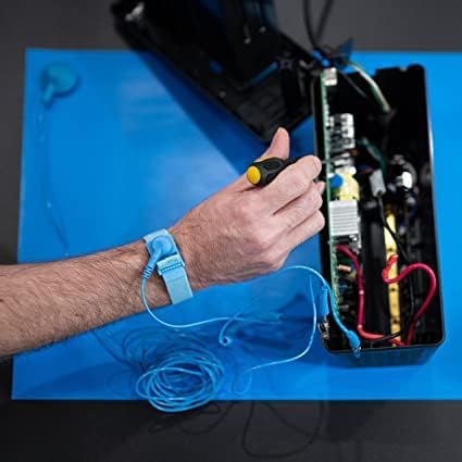 Supreme- ESD Safe Anti Static PVC VINYL 2 Layer 1.5 mm Thick Table Mat (Blue) with 4 Corner Button, Wrist Band B to B & Earthing Grounding Cord 3 Pin plug All Set Size (2.5x5) 4