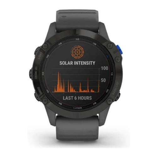 Garmin 010-02410-10 Fenix 6 Pro Solar, Multisport GPS Watch with Solar Charging Capabilities, Advanced Training Features and Data, Black with Slate Gray Band 6