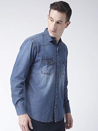 hangup Men's Checkered Regular fit Casual Shirt (DenimShirt_40_Blue 4