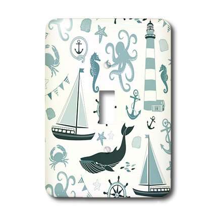 3dRose LLC lsp_123491_1 Blue and White Nautical Theme Octopus Boat Anchor Single Toggle Switch 3