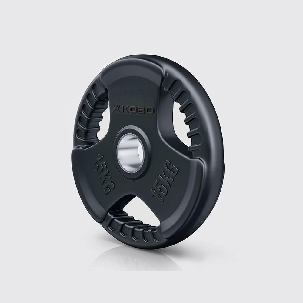 Kobo 15 Kg (51 mm) Olympic Barbell Fitness Rubber Coated Tri-Grip Olympic Plate & Integrated Metal Grip Rubber Weight Plates - Sold in Pairs (15 Kg x 2 = 30 Kg) (Imported) 1