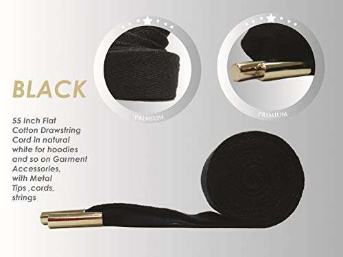 Beyond Trim Drawstring Cord Rope - Flat Cotton with Metal Tips 55 Inch Replacement Piping Drawcord String Clothing Hoodie Sewing DIY Crafts BR1115-B 2