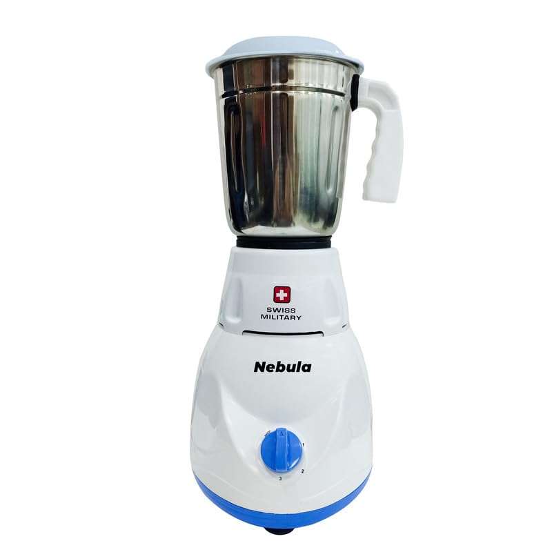Swiss Military Nebula Juicer Mixer Grinder, 3 Stainless Steel Jars, ABS body and Premium Stainless Steel Blades, Auto Power Cut, 230 Volts, 500 Watts, 50Hz, 18,500 RPM Speed, 2 Year Warranty, White, 1 4