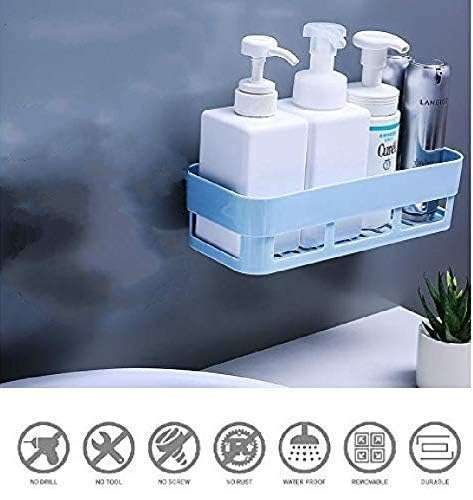 VARTI Multipurpose Plastic Bathroom Kitchen Office Organize Shelf Rack Shower Corner Caddy Basket with Strong Adhesive Magic Sticker (1Pcs) 4