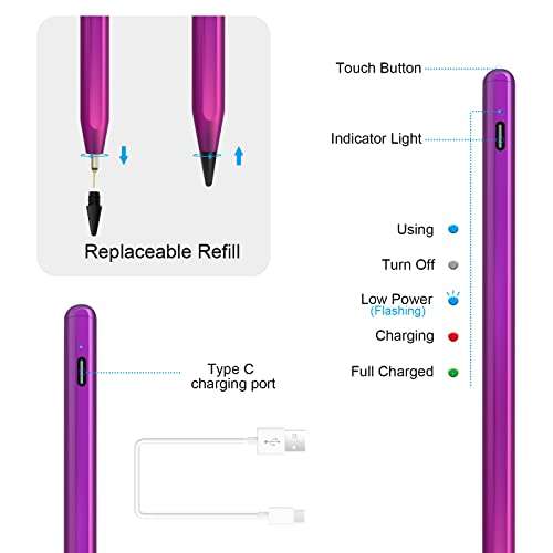 Stylus Pen for iPad mini 6/5th Gen, iPad Pencil for iPad 6/7/8/9th Gen, Air 3rd/4th Gen, Active Pen with Palm Rejection for iPad Pro (11/12.9 Inch), Magnetic Stylus Pens 6