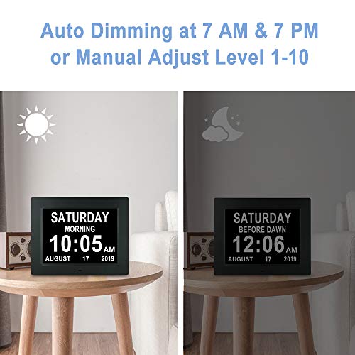 Aowasi Digital Clock Large Display with Date and Day of Week, 8 Alarm Options, Extra Large Digital Clock with Non-Abbreviated Day & Month Alarm Clocks for Seniors Dementia(Black) 4