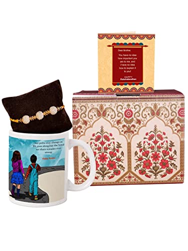 TIED RIBBONS Designer Rakhi for Brother on Rakshabandhan (Printed Coffee Mug with Rakhi and Rakhi Special Wishes Card)
