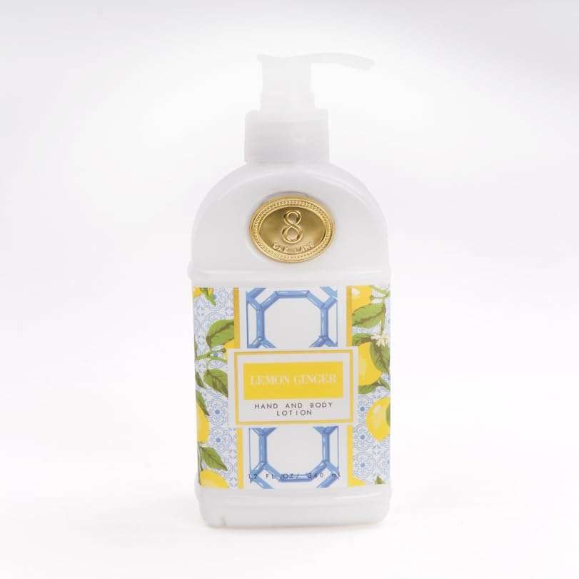 8 Oak Lane, Lemon Ginger, 12oz hand and body lotion, a delightful blend of zesty lemon, warm ginger, & invigorating citrus notes. 3