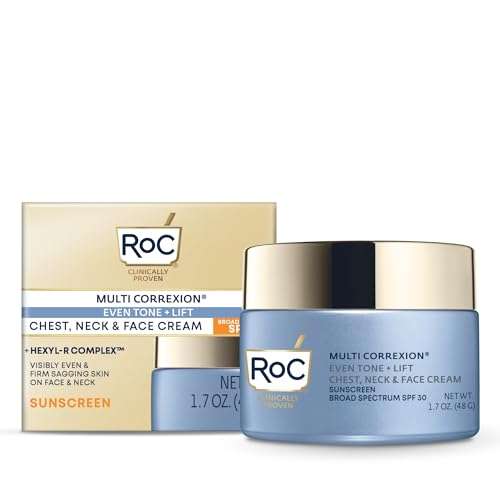 RoC Multi Correxion 5 in 1 Chest Neck Face Moisturizer Face Cream with SPF 30 for Visible Wrinkle and Neck Firming and Tightening, Oil Free Skin Care, 1.7 oz (Packaging May Vary) 1