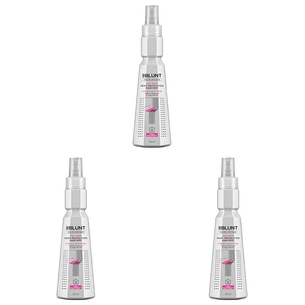 BBlunt Hot Shot Heat Protection Mist | Damage Protect | with Grapeseed Oil & Provitamin B5-150 ml (Pack of 3) 1